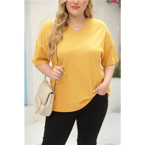 Women's Plus Size V Neck T Shirts Summer Half Sleeve Tees Casual Loose Fit - Picture 3 of 5